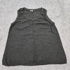 Flax Womens Linen Tank Top Large Gray Lightweight Coastal Beachy